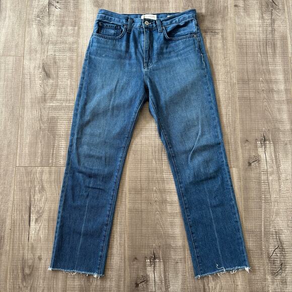 Nili Lotan Straight Leg Dark Wash Mid-Rise Jeans Frayed Hem Women's 26 - Picture 1 of 8